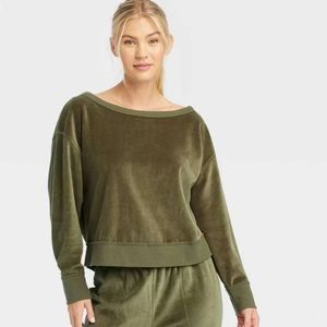 JoyLab Velour Olive Green Sweatshirt New Small